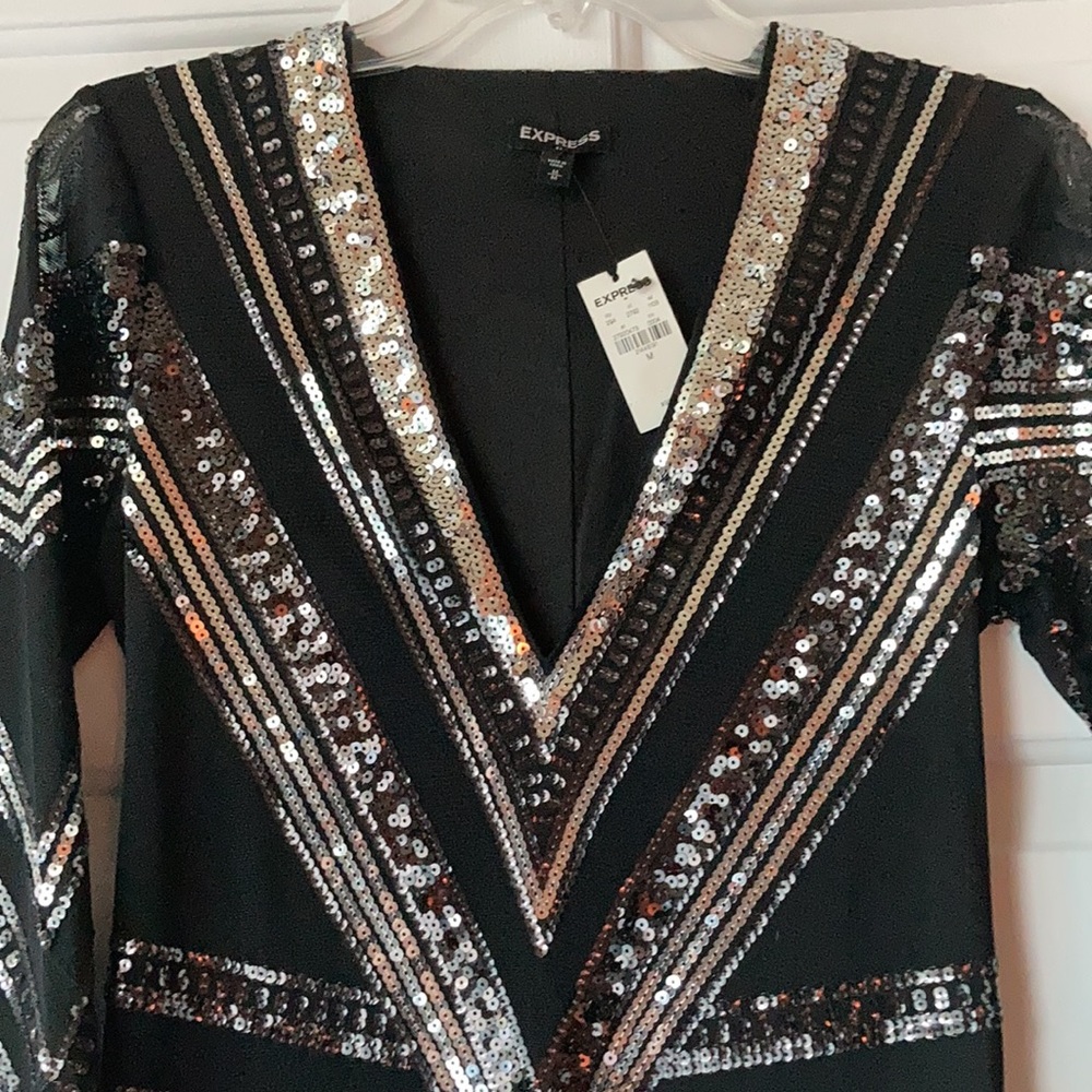 New black Express sequence dress sz M - Picture 2 of 4